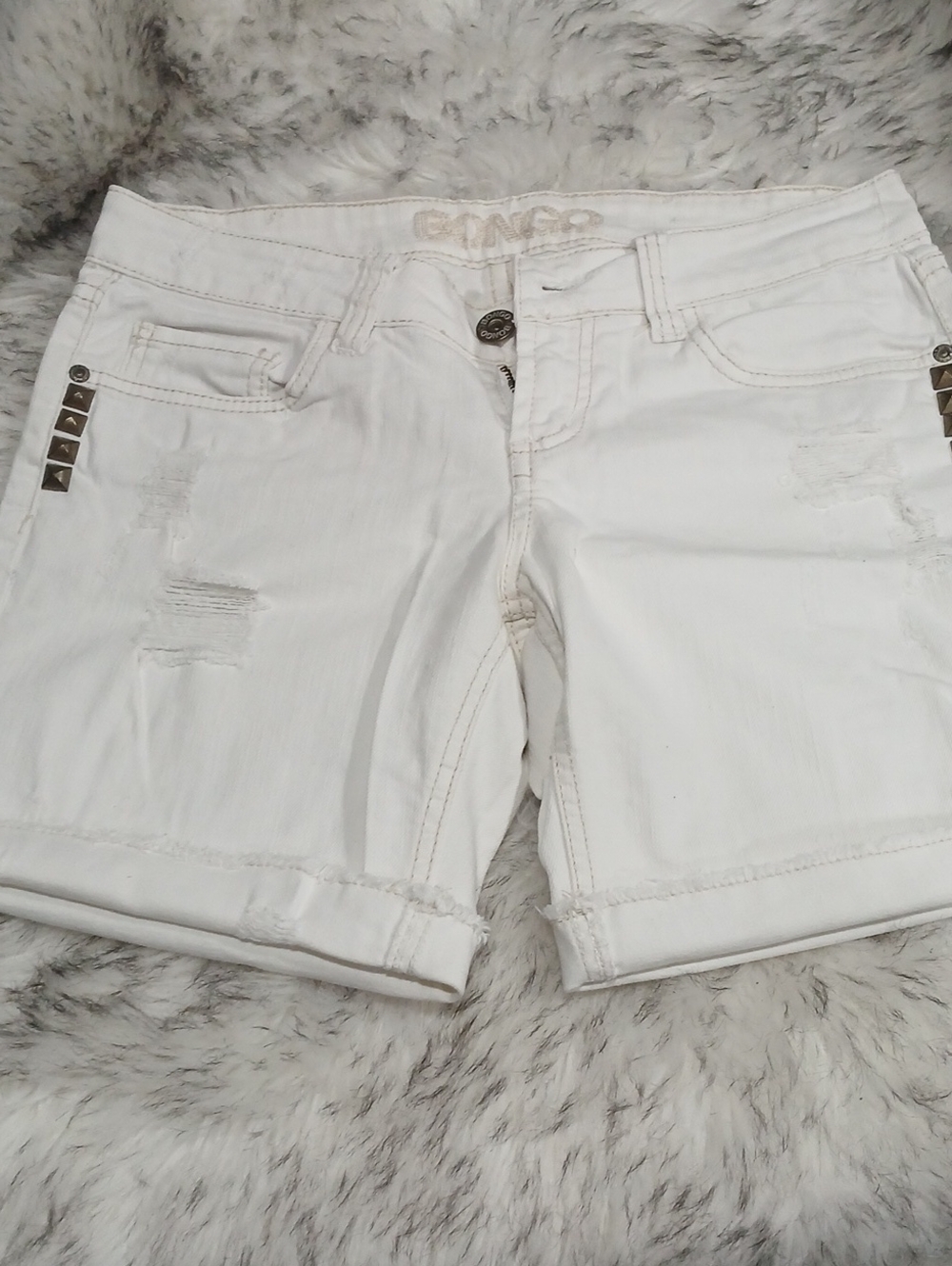 BONGO White Distressed Stud Accent Jean Shorts